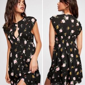Free People Black Floral Mini Dress Size XS
